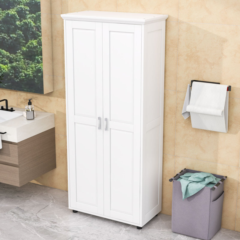 Armoire de rangement pour salle de bain avec deux portes et tablette réglable, Blanc