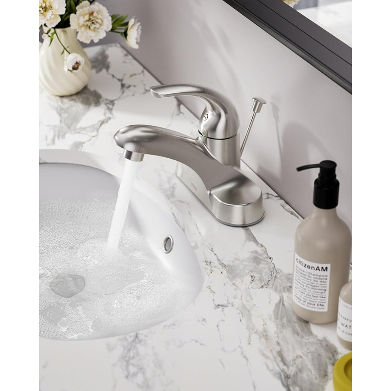Robinet de salle de bain à 1 poignée à petite arche et poignée simple 4 pouces avec ensemble de bonde escamotable Robinet de lavabo en nickel brossé
