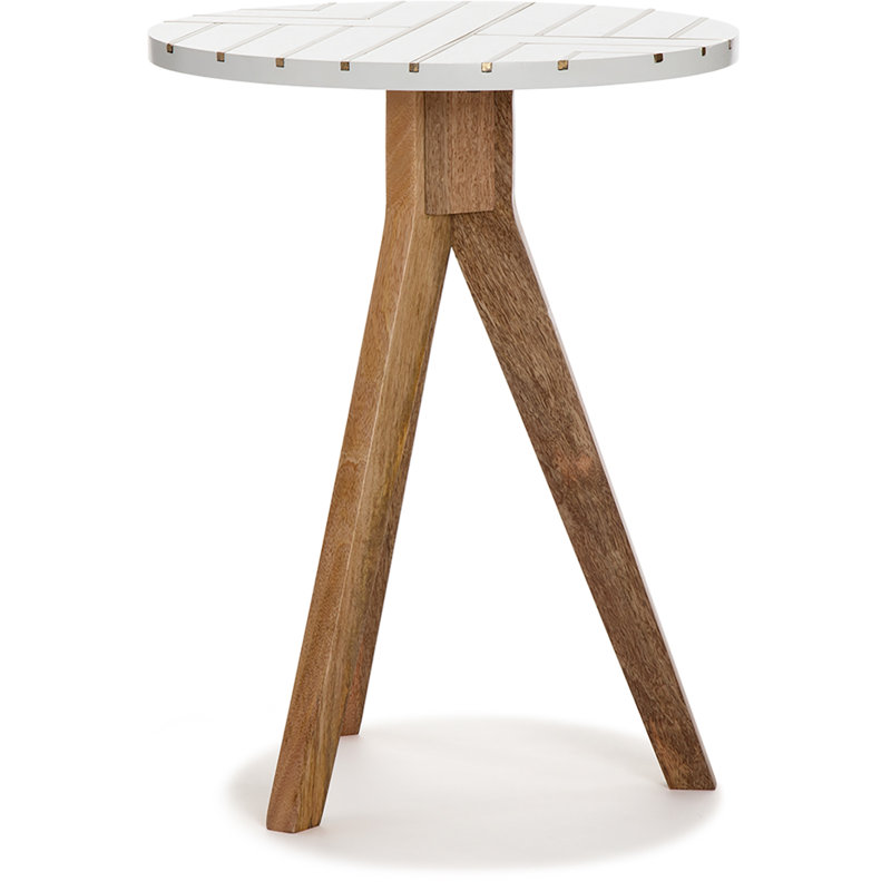 Amari White and Brass Inlay Round Wood Side Table