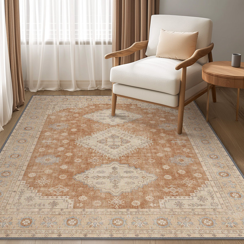 Tapis oriental en brique lavable à la machine 5 x 7, Brique, Rectangle 5 pi x 7 pi