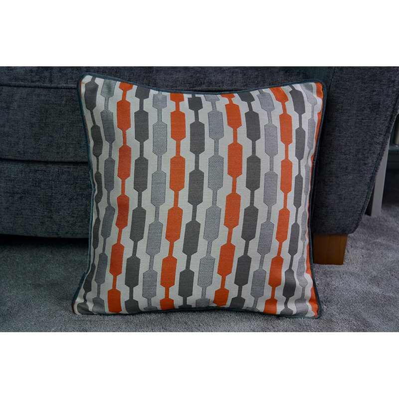 Lizeth Geometric Square Cushion, 43 x 43cm, Orange/Grey