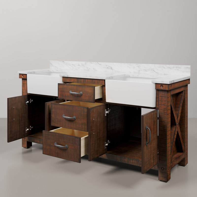 Ensemble de meuble-lavabo double 72 po Aiana, Sienne rustique, No