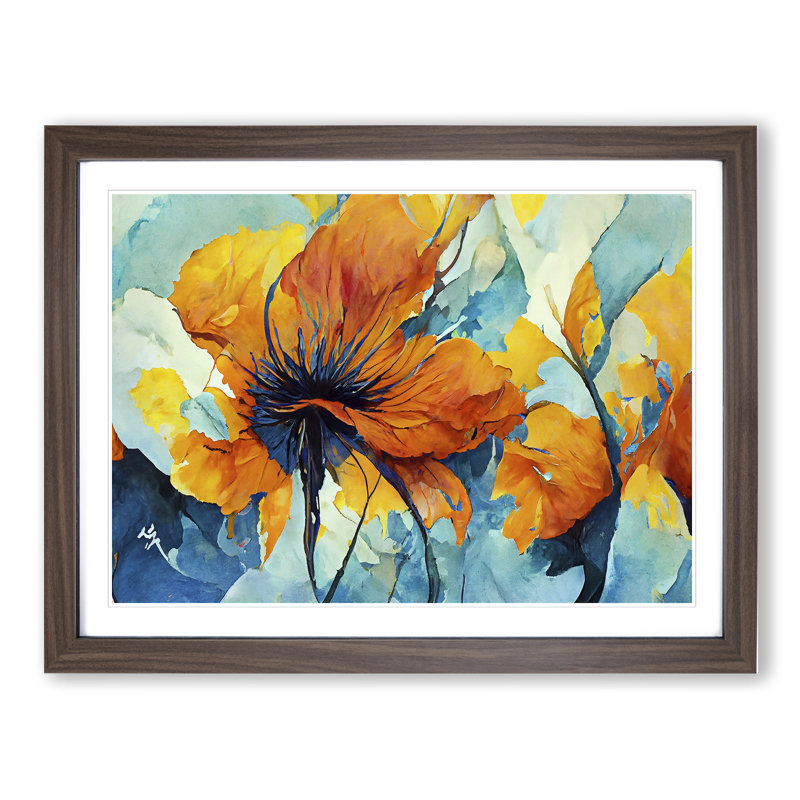 Flowers Abstract Vol.2 1 Piece Single Picture Frame Painting, 46cm H x 64cm W x 2cm D, Walnut
