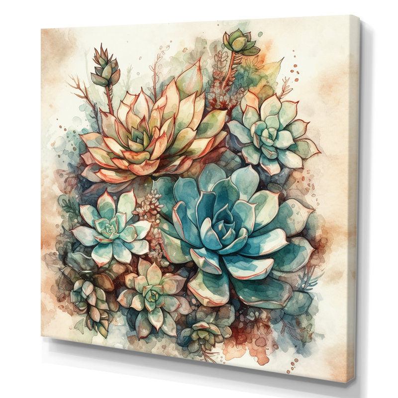 «Haasini Green Red Cactus Scenery II», reproduction sur toile, H 30 po x l 30 po, Toile tendue