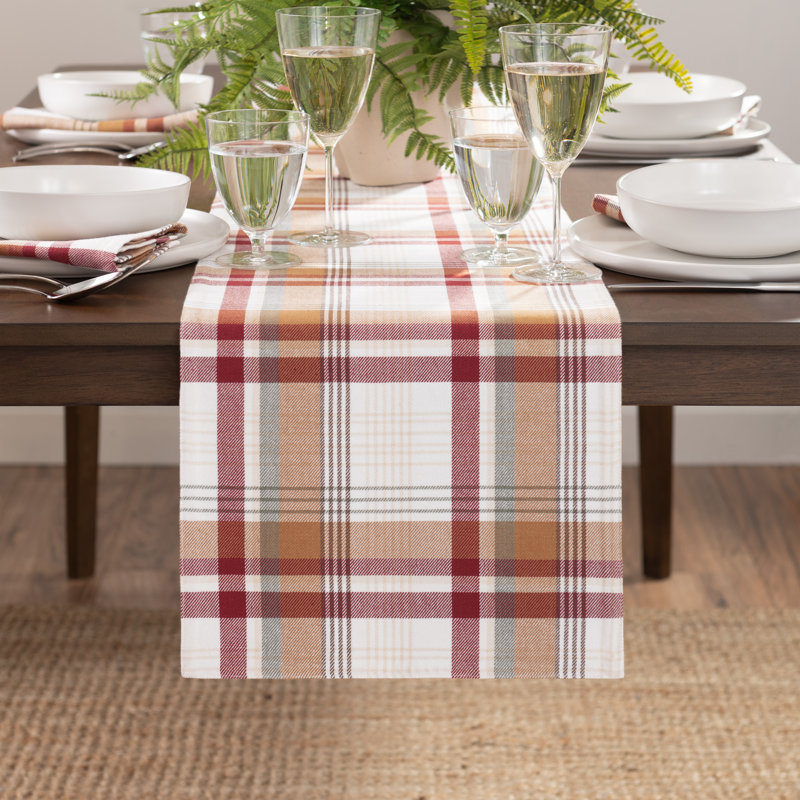 Torrey Plaid Harvest Cotton Table Runner, 13" W x 90" L