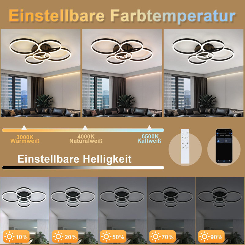 Ceiling lamp LED ceiling light living room: living room lamp dimmable 78W with remote control 5-rings bedroom lamp modern acrylic ceiling lighting for office bedroom dining room
