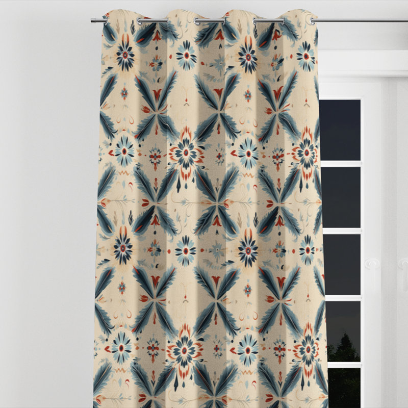 Motif Nomadic Harmony Boho - Rideau géométrique occultant avec œillets - 1 panneau, L 52 po x L 108 po, Œillets argentés