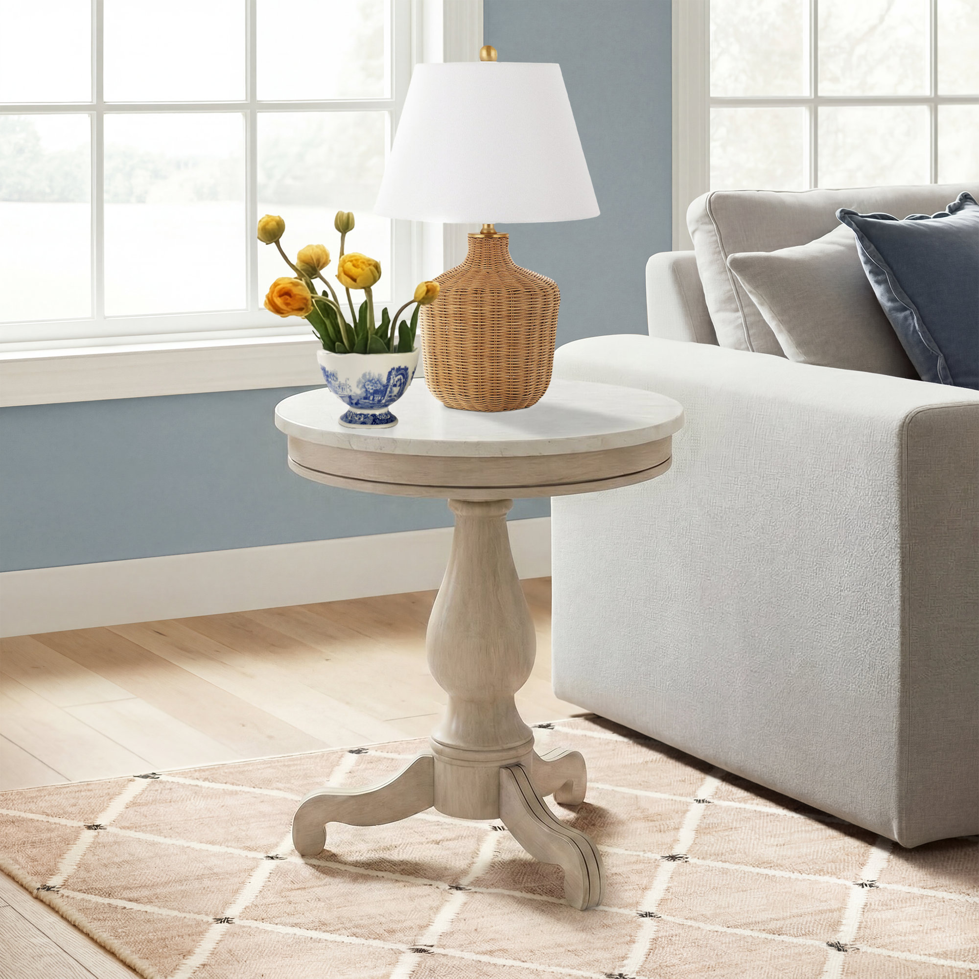 Aberdale End Table with Marble Top, Sandalwood Beige