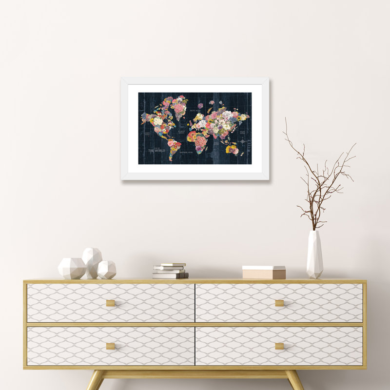 «Botanical Floral Map Words» par Wild Apple Portfolio - impression d'art graphique, H 16 po x l 24 po x P 1 po, Blanc