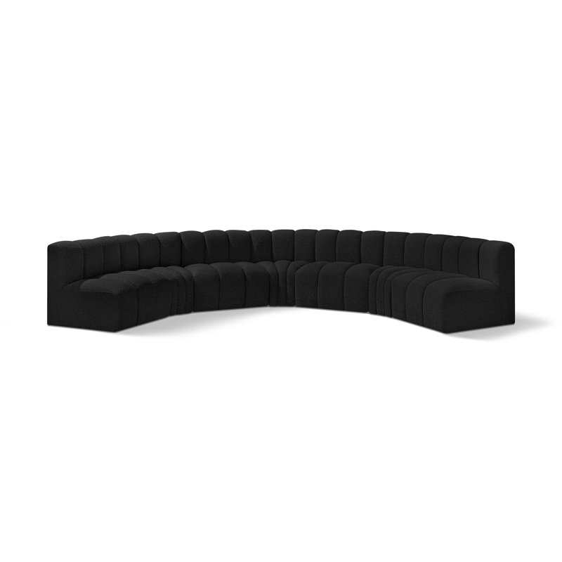 Hisa Upholstered Curved Sectional Reversible, Black Boucle Fabric