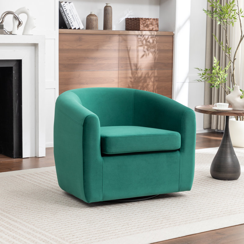 Fauteuil demi-tonneau pivotant de 33,5 po Odey, Velours vert foncé