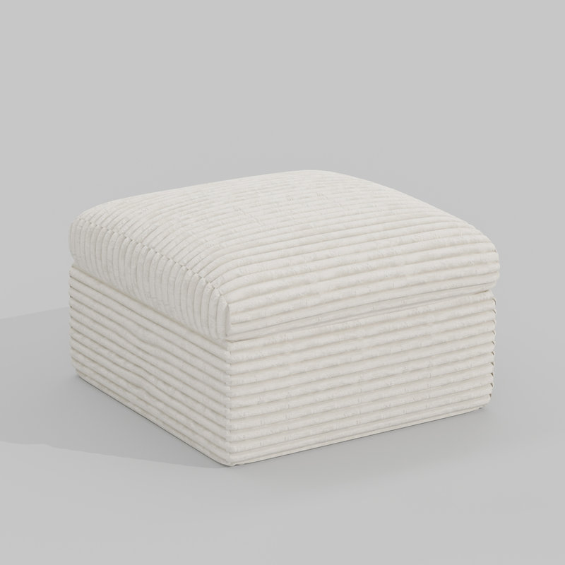 Wide Plush Corduroy Ottoman Seat Of Compression Sofa, White