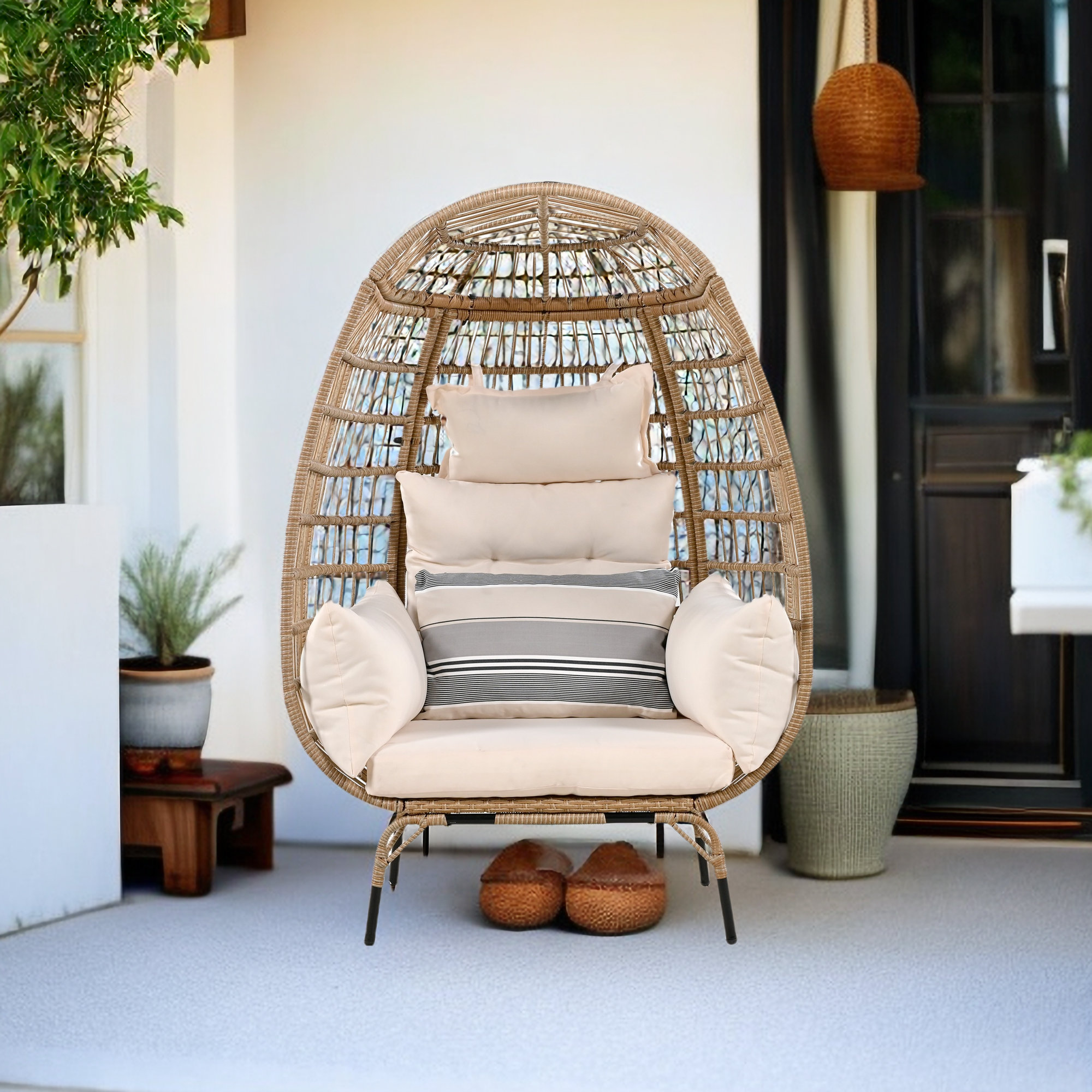 Bungalow Rose Elanya Rope Egg-shaped Chair with Removable Cushion | Wayfair