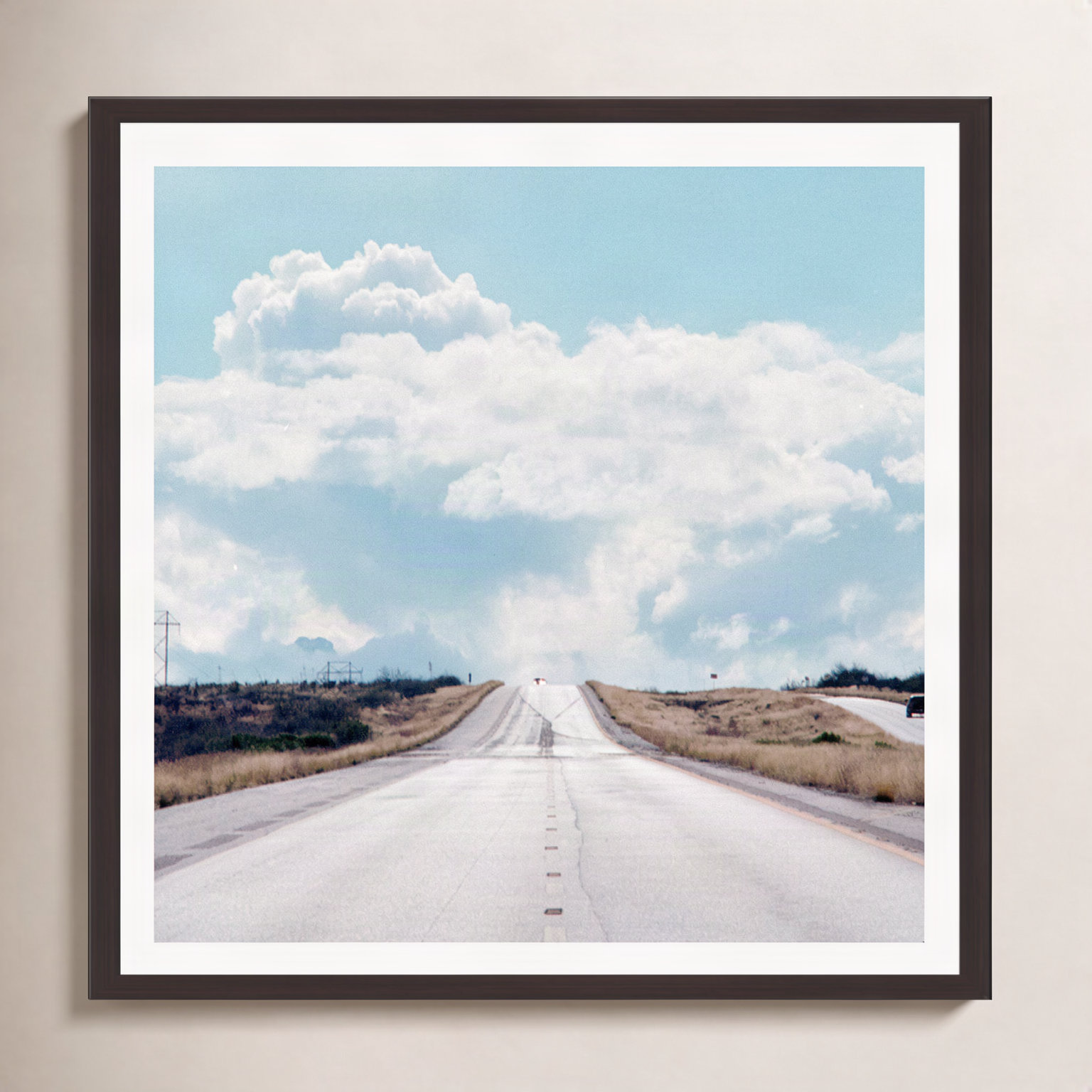 Urbino "The Travelers Road and Clouds" Print, 20" H x 20" W x 2" D, Espresso Floater Framed, No