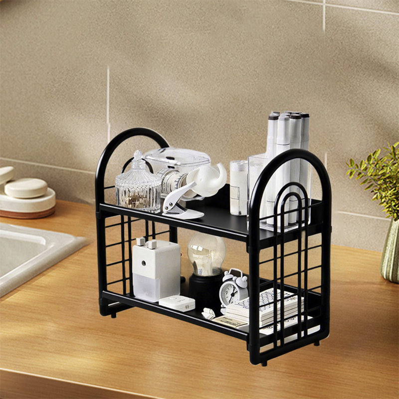 Étagère de rangement de bureau pour la cuisine Salle de bain Bureau Dortoir Étagère à épices Porte-cosmétiques, Noir