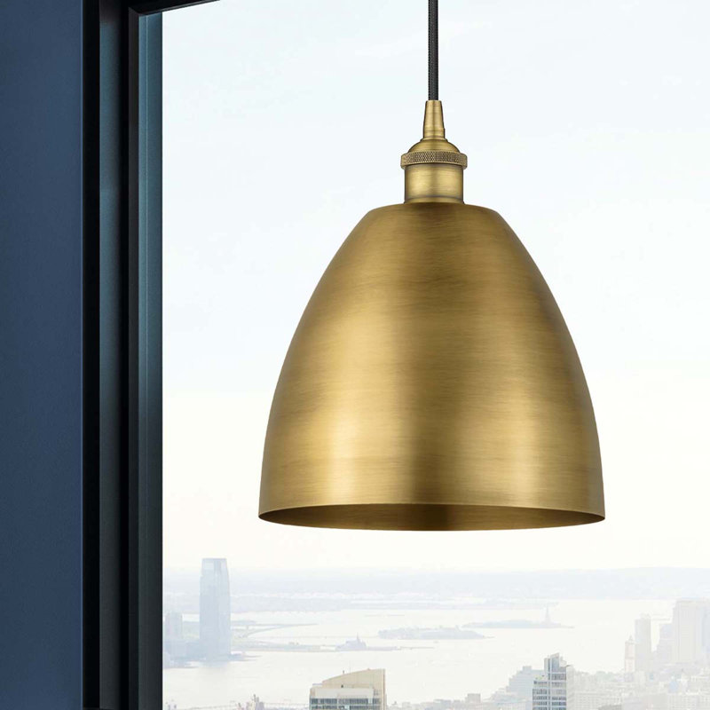 Luminaire suspendu conique à 1 lumière, Noir mat, Laiton brossé, H 12,88 po x l 9 po x P 9 po