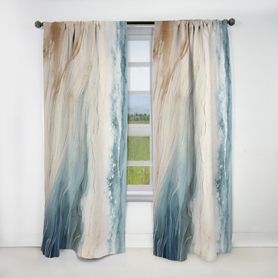 Modern Blue And Beige Sand Aerial View V - Beach Sand Blackout Coastal Curtain - 1 Panel