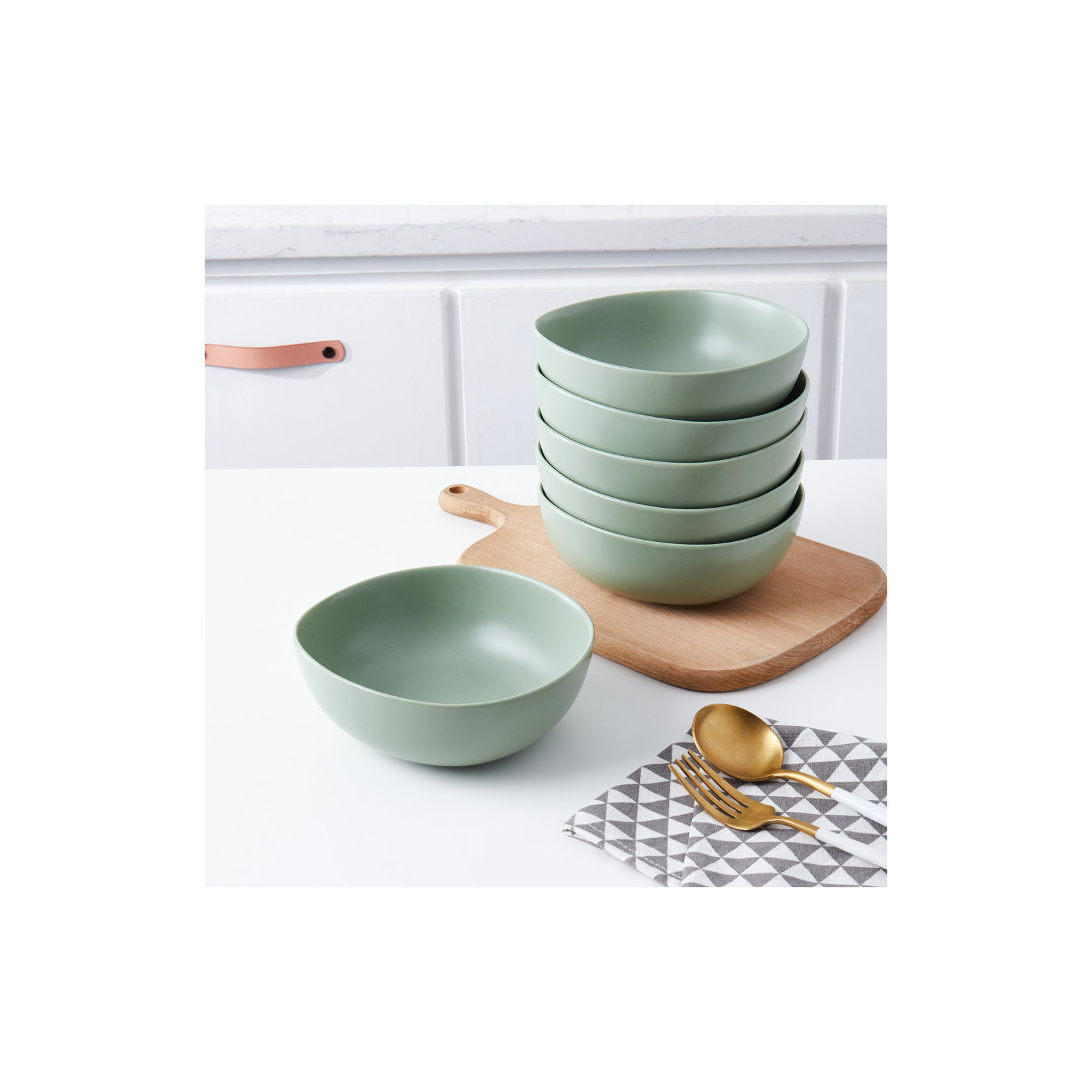 Stone Lain Delilah Bowl Set Porcelain, Honeydew