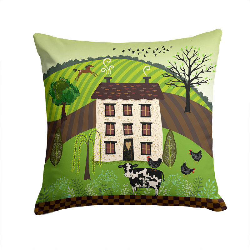 Coussin intérieur/extérieur folk art country house, 14 po x 14 po