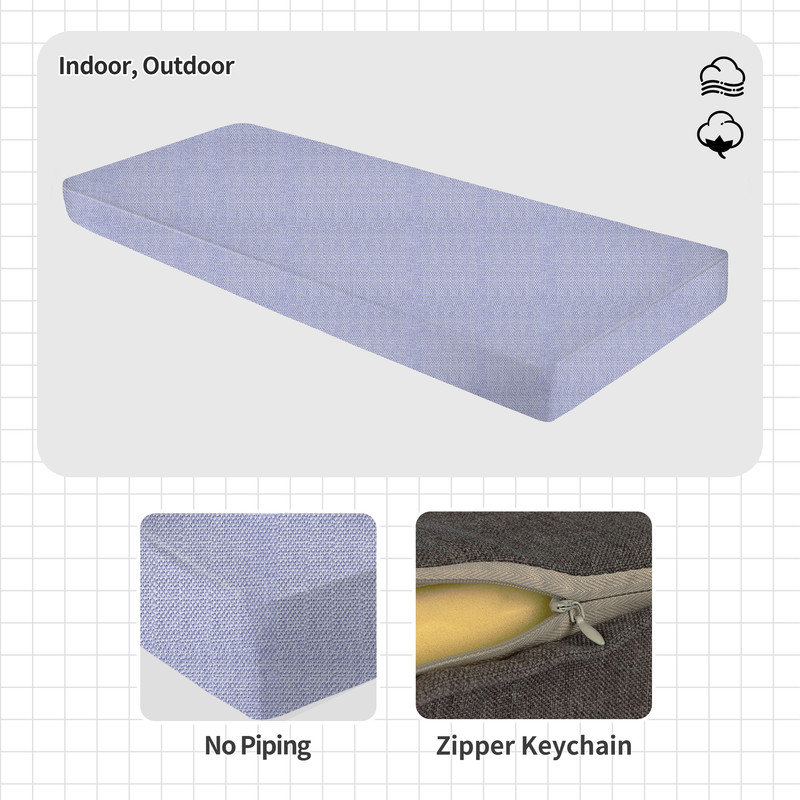 3'' H Customizable Bench Cushion For Indoor/Outdoor Furniture/Chair/Window Seat, Premium 75D High-Resilience Foam, Light Blue