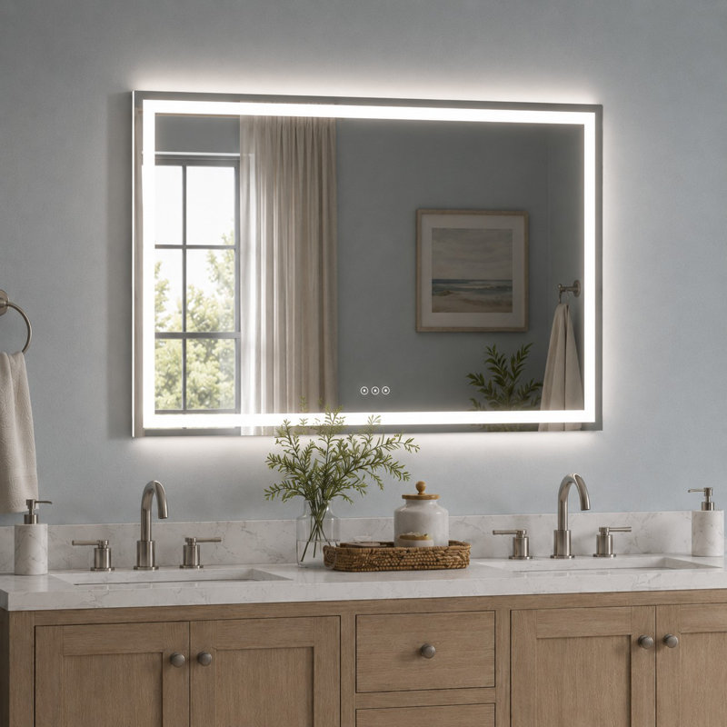 Iris 48 in. W x 36 in. H Rectangular Frameless LED Wall Bathroom Vanity Mirror in Silver, 36" x 48"