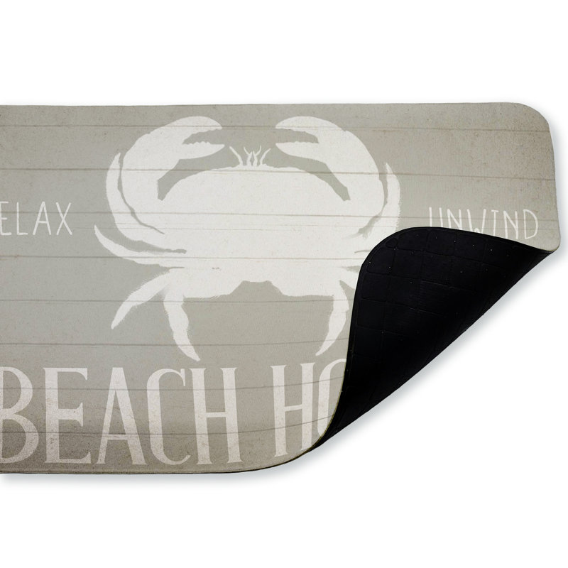 Tapis de sol anti-fatigue à motif de crabe Relax Unwind Beach House, design par Kim Allen, 30 po x 18 po