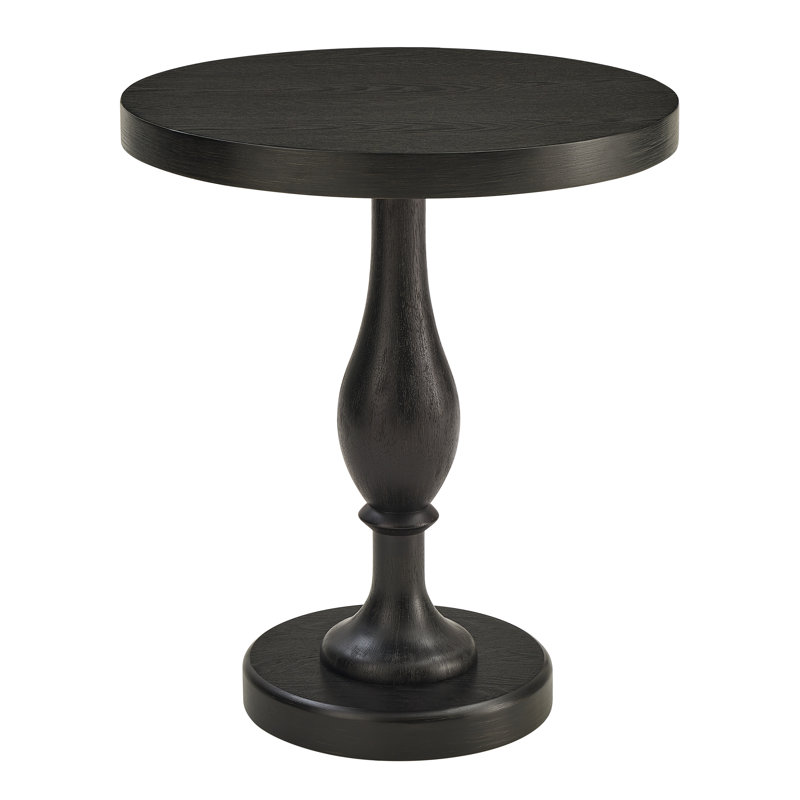  Solmere 22" Round Wood Pedestal End Table, Black, Black