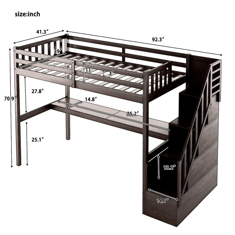 Lit mezzanine 3 tiroirs Feo par Knlnny Ware, Espresso