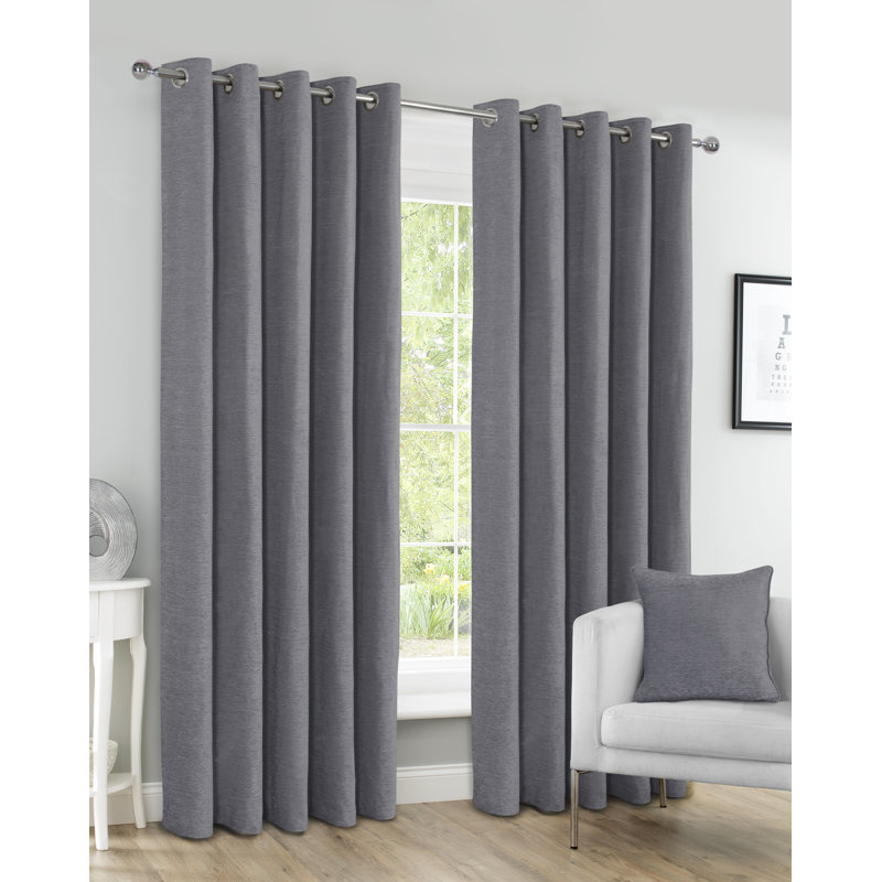 Krishaan Eyelet Blackout Thermal Curtains Pair, 165cm Width x 183cm Drop, Grey