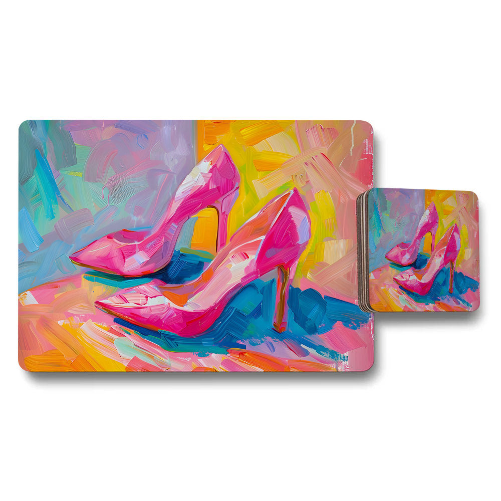 Abstract High Heel Shoes Placemat And Coaster Set In Vibrant Colors