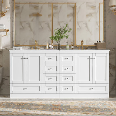 Modern 72-Inch Freestanding Bathroom Vanity With Ceramic Sink, Soft-Close Function, And Ample Drawers 72 Doors, Storage For Towels
