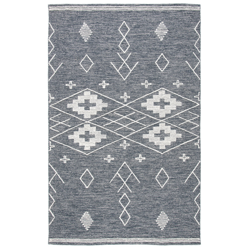 Holtby Southwestern Handmade Flatweave Wool/Cotton Charcoal/Ivory Area Rug, Rectangle 3' x 5'