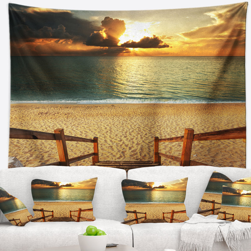 Tapisserie de plage sandy boardwalk bridge, H 50 po x l 60 po