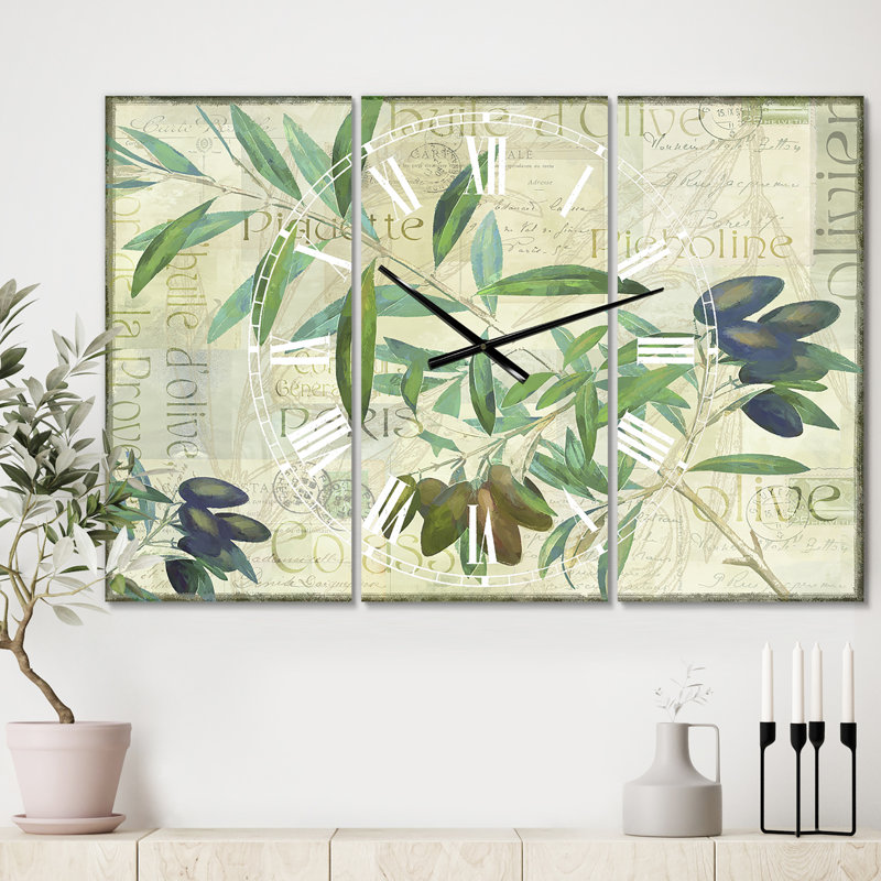 Horloge murale 3 panneaux Olives Picholines - Cottage