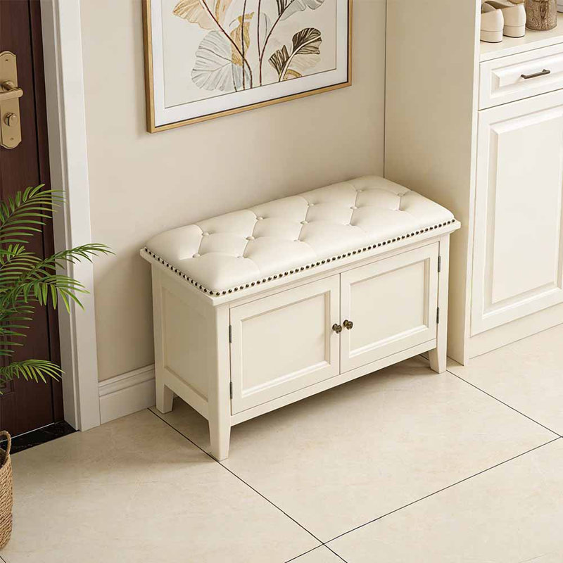 Shoe Storage Bench, Cream, 17.72" H x 31.5" W x 13.78" D