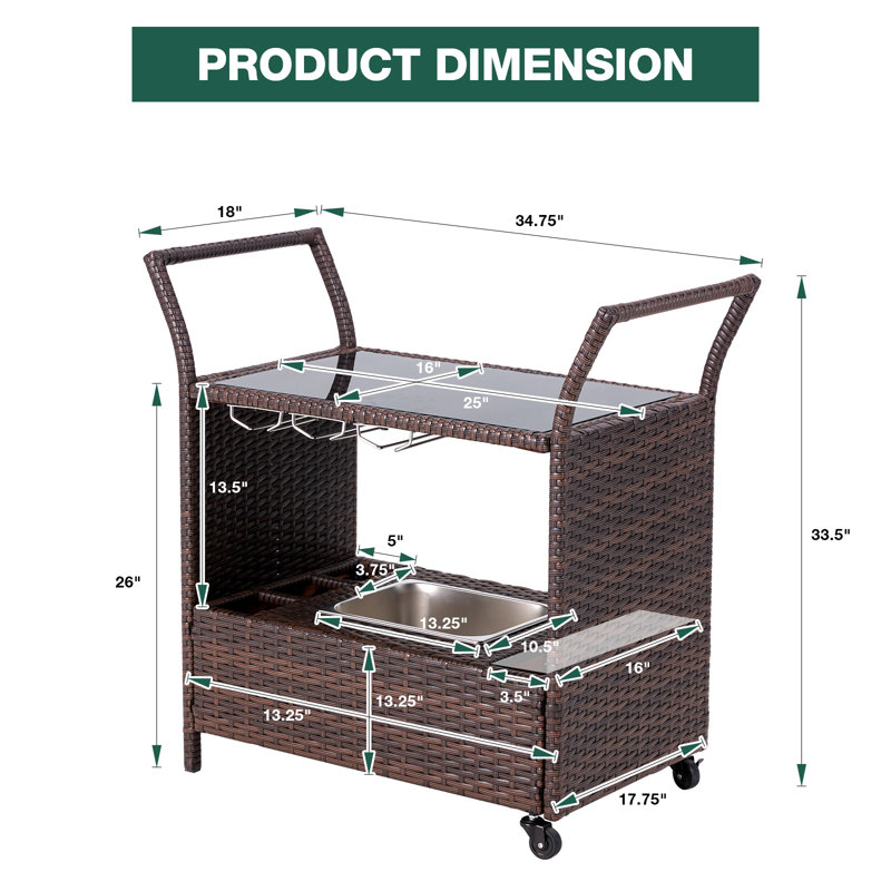 Chariot-bar extérieur sur roulettes avec porte-verres à vin Colbee