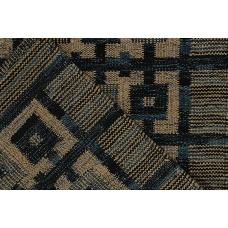 Rug & Kilim’S Scandinavian Rug In Blue And Beige-Brown Geometric Pattern