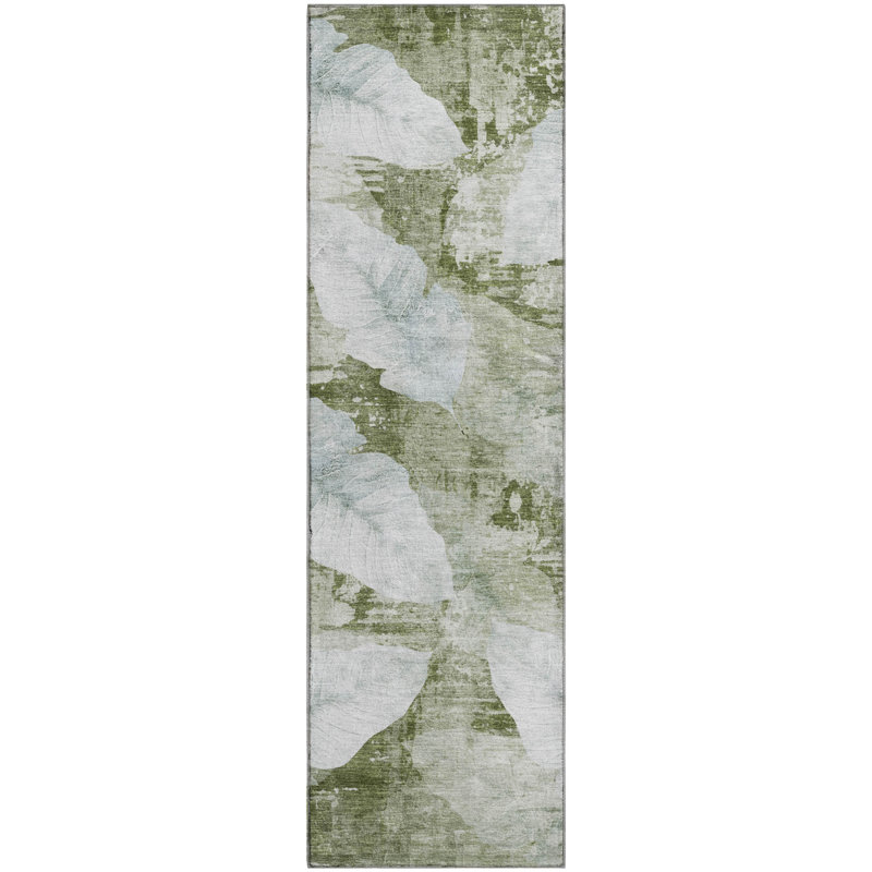 Premium Machine Washable Mayfield floral Rug, 2'3" x 7'6" Runner, Aloe
