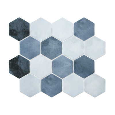 11.8" x 10.2" Hexagon Recycled Glass Floor & Wall Mosaic Tile