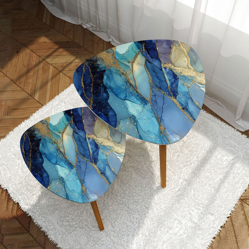 Ensemble de 2 tables basses gigognes Triangle, Ocean Blue