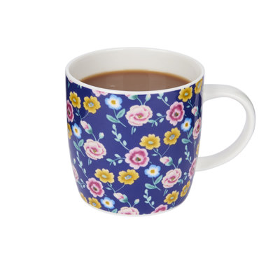 KitchenCraft 425ml Navy Floral China Mug