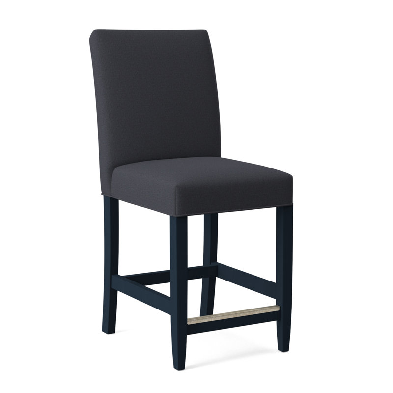 Manhattan Upholstered Stool with Solid Wood Frame, White Performance Fabric; 0851-94, Navy Finish