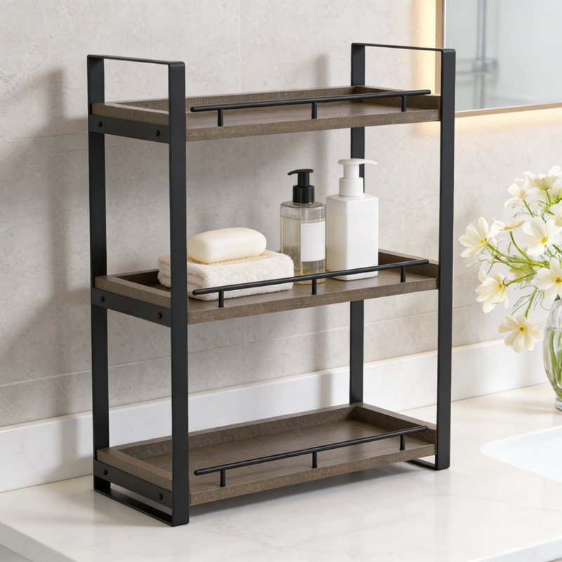 Tablette de rangement à 3 niveaux avec supports en métal, meuble-lavabo polyvalent et rangement de cuisine pour les soins de la peau, le maquillage et les articles essentiels