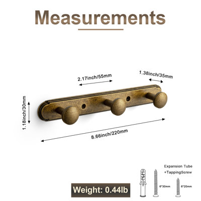  Zinc Alloy Wall Coat Hook Rack, Single Pack Coat Racks and Hooks in Antique Brass & Champagne Bronze, 3 Knob & 5 Knob Multi-Hook Rail for Entryway Bathroom Closet