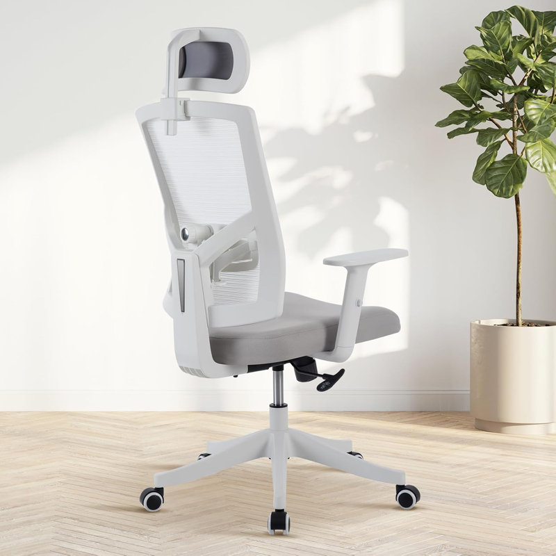 High Back Ergonomic Office Chair, Adjustable Lumbar Support and Headrest, White