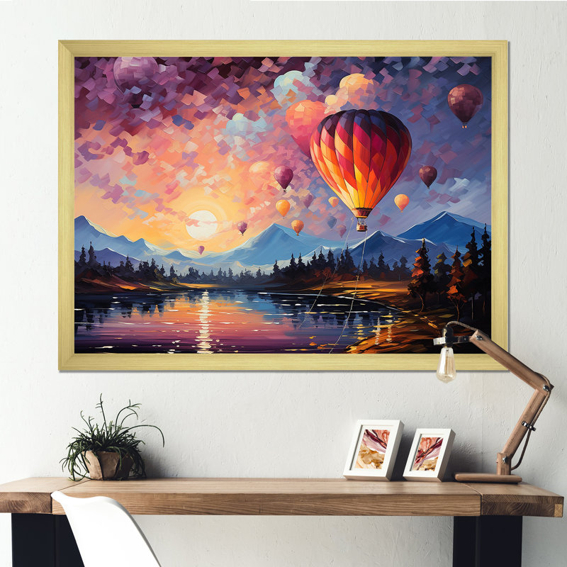 «Expressionist Balloon Flight» sur toile, H 34 po x l 44 po x P 1,5 po, Cadre doré simple