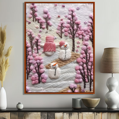Broderie de Noël, bonhomme de neige et arbre rose - art mural animaux côtiers