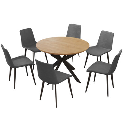 7-Piece  Oval Dining Table Set With 6 Matching Chairs For Dining Room