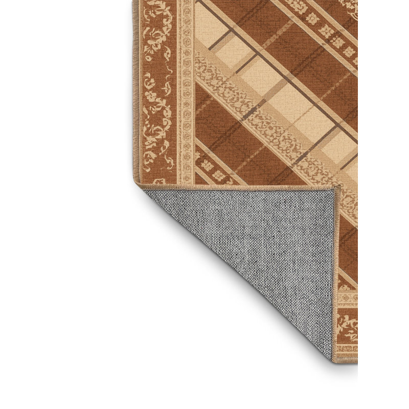 Machine Washable Paulett Traditional Oriental Rug in Brown – LightBrown Binding, 8x10