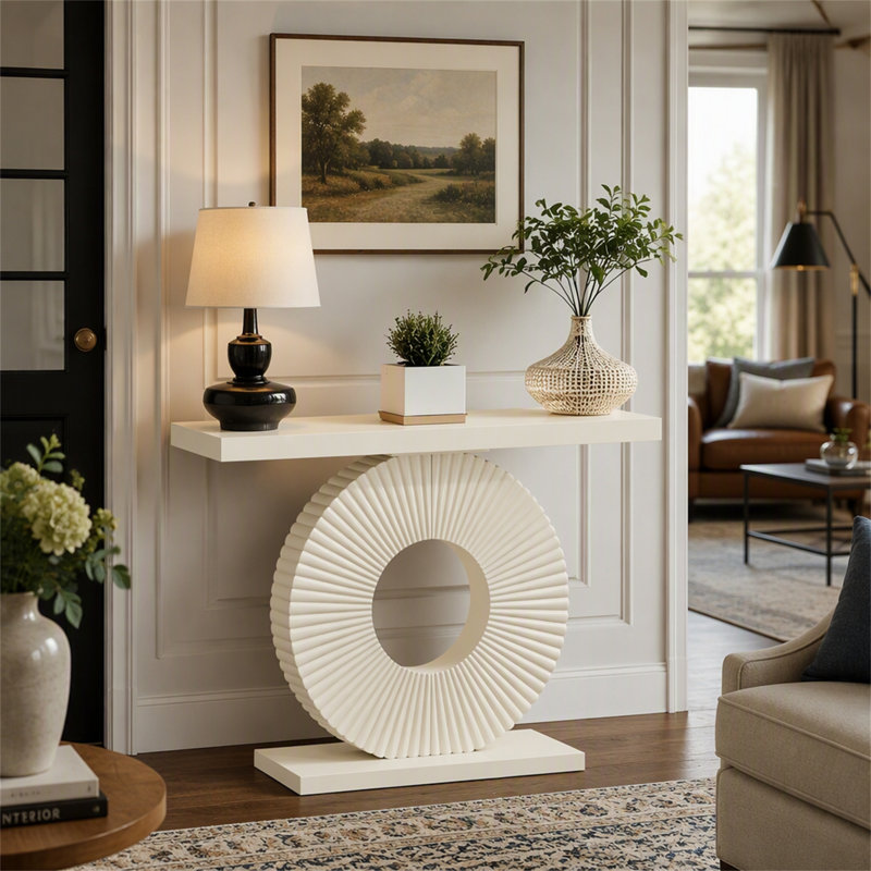 Canapé moderne en bois avec base géométrique, Blanc / Blanc, Blanc / Blanc, White